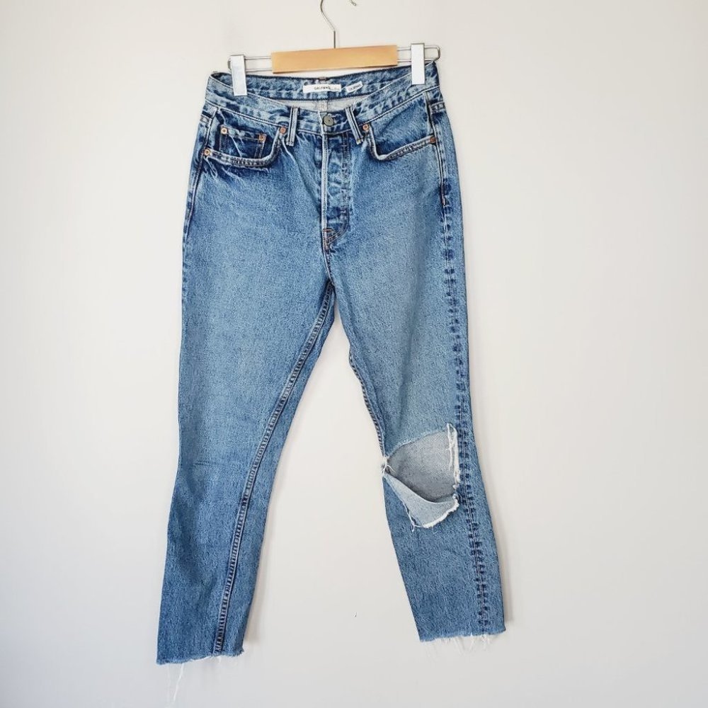Grlfrnd Jeans Karolina Mom High Rise Distressed Rigid Denim Blue 26 - Picture 2 of 14